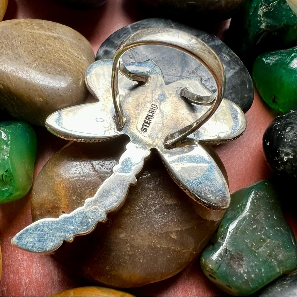 Multi Stone Sterling Silver Dragonfly Ring Size 8 - Picture 4 of 8